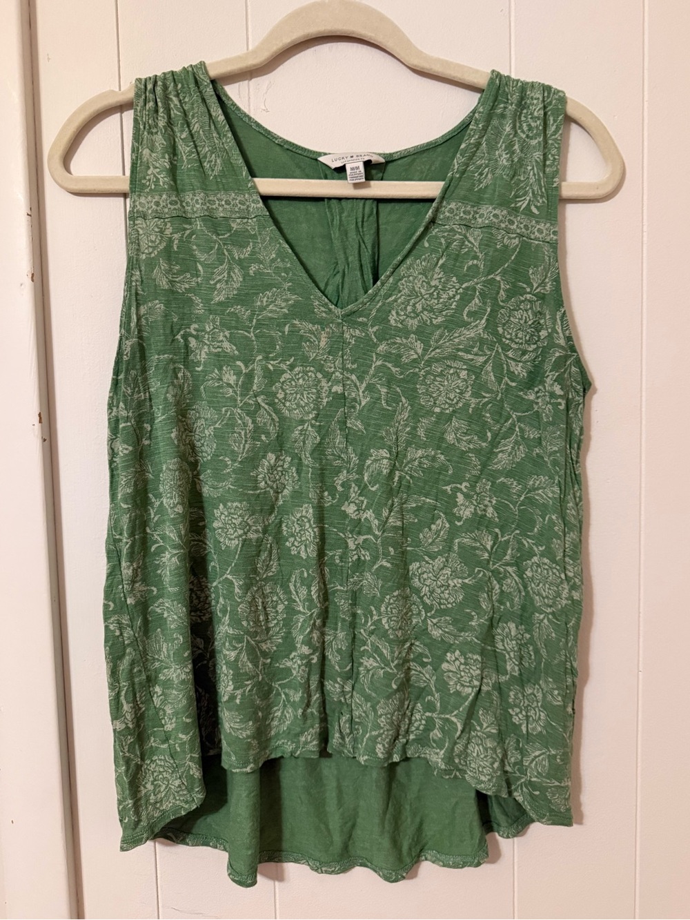 Lucky Brand Green Floral V-Neck Tank